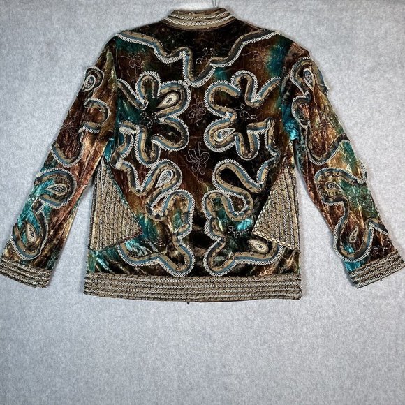 Obstinee By Ika Jacket 6 Teal Brown Velvet Beaded Art to Wear Embroidered Artsy - Picture 14 of 16